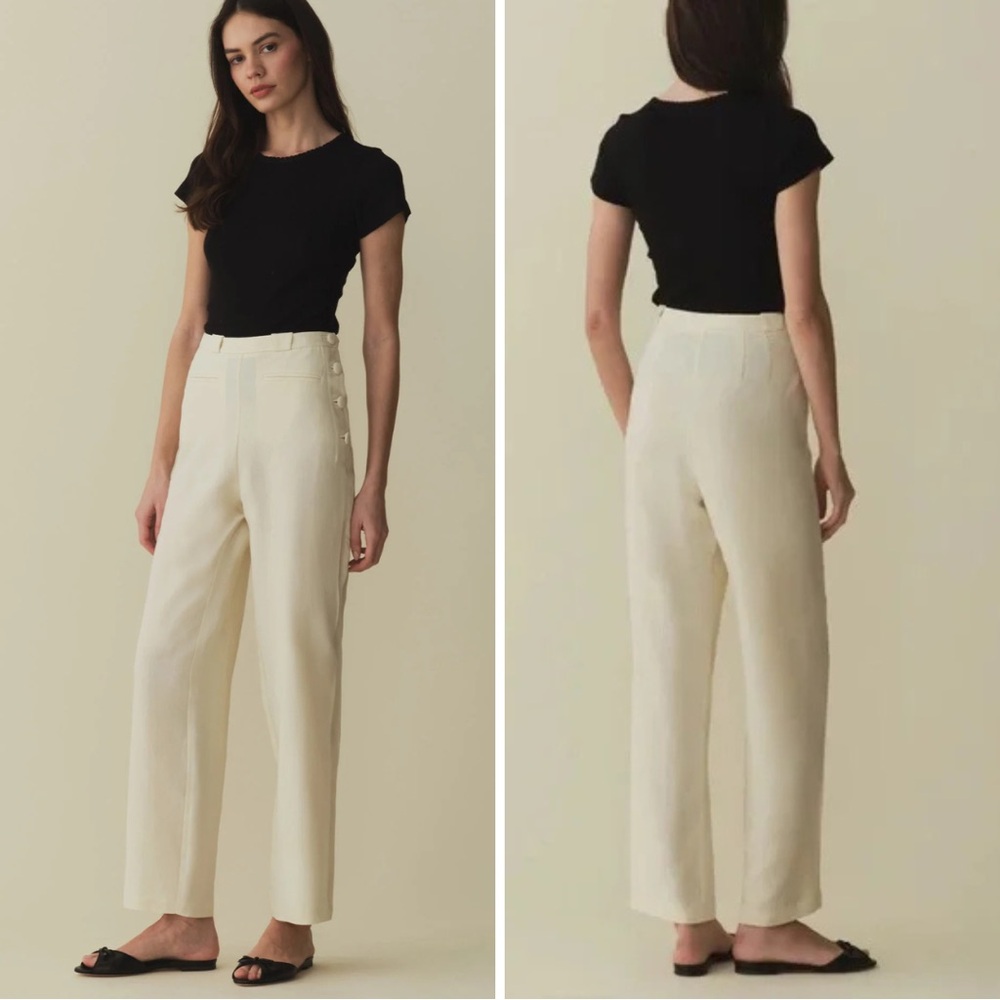 Doen Cream High-Waist Wide Leg Trousers